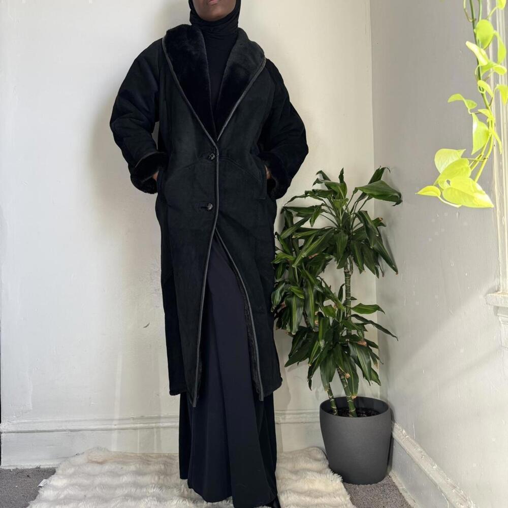 Vintage Synergy buttery soft genuine leather faux-fur Penny Lane maxi coat - M - Picture 2 of 8